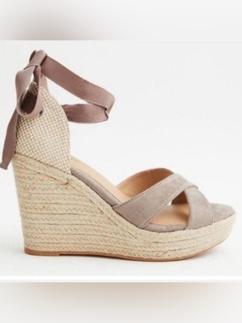 Torrid Taupe Espadrille Ankle-Tie Wedge Sandals size 10 WW
